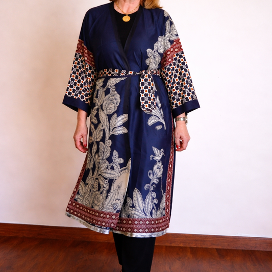 Silk kimono with flowers and leaves