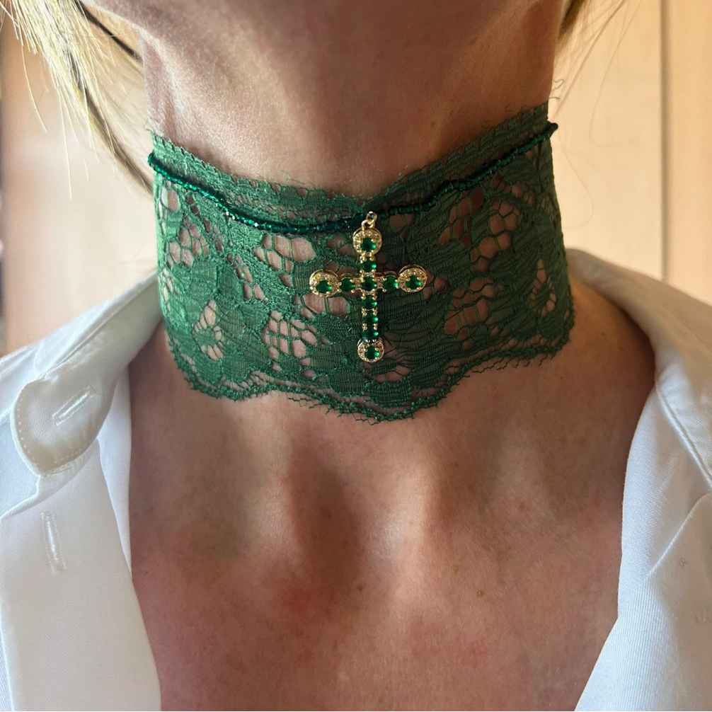 Choker de Encaje con Calcedonia