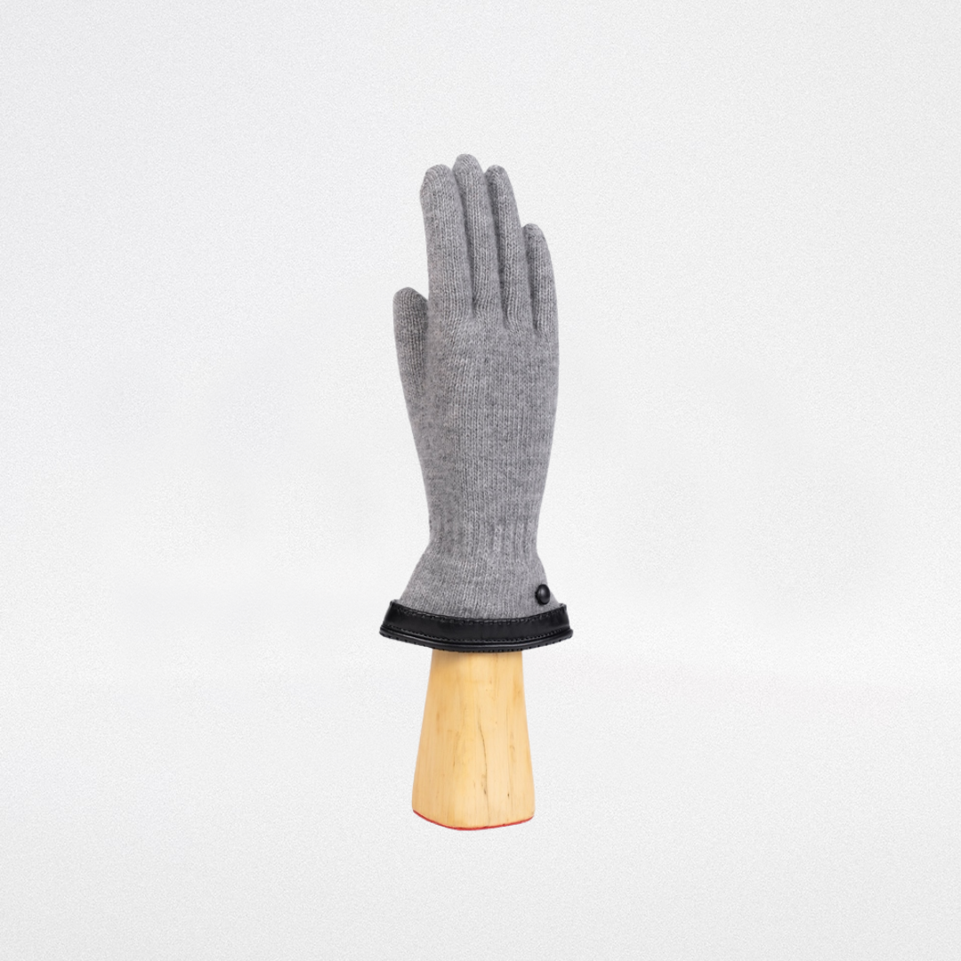 Guanto lana e cashmere con bordo in pelle e nappine