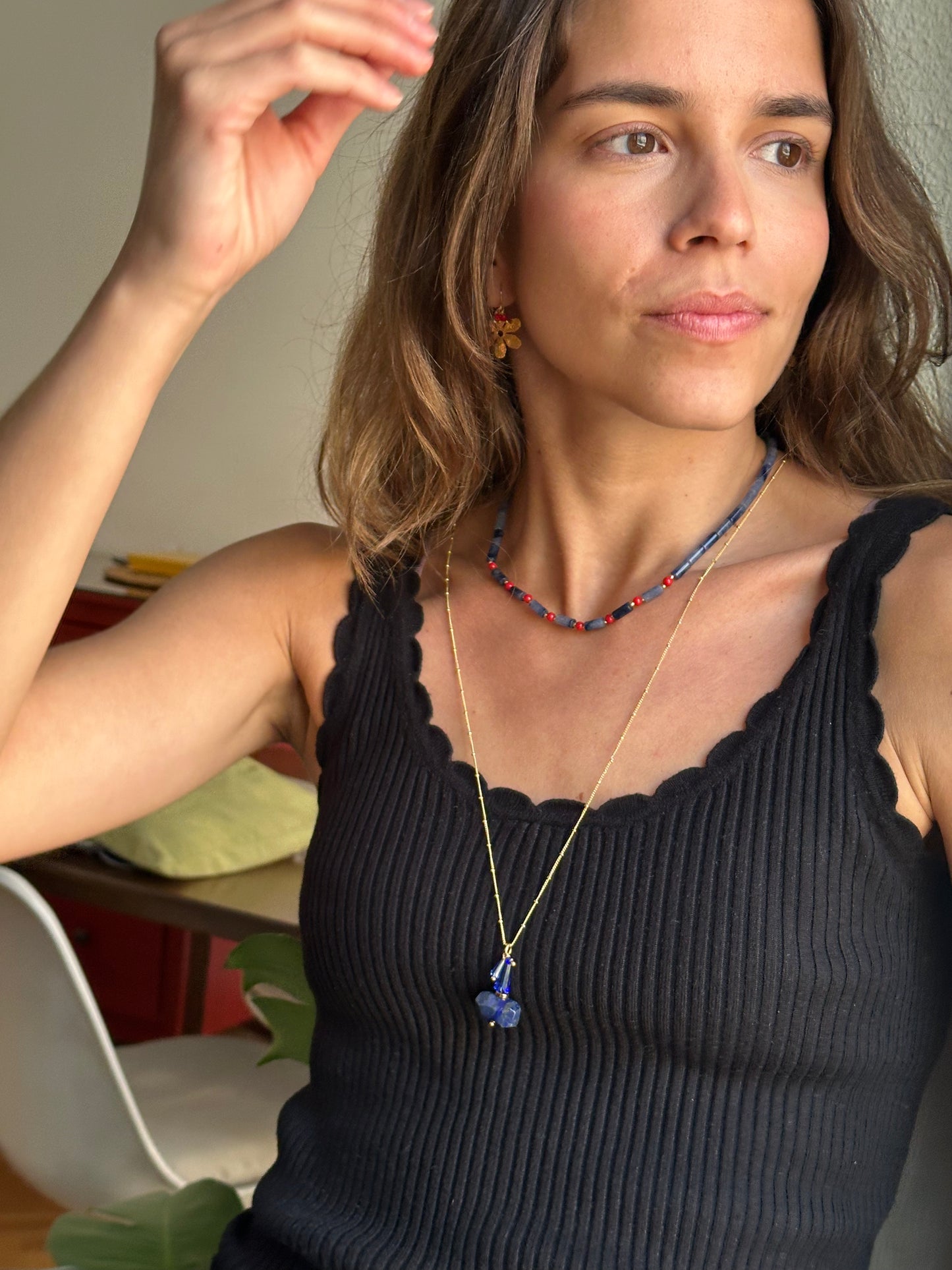 Collana pietre blu e rosse