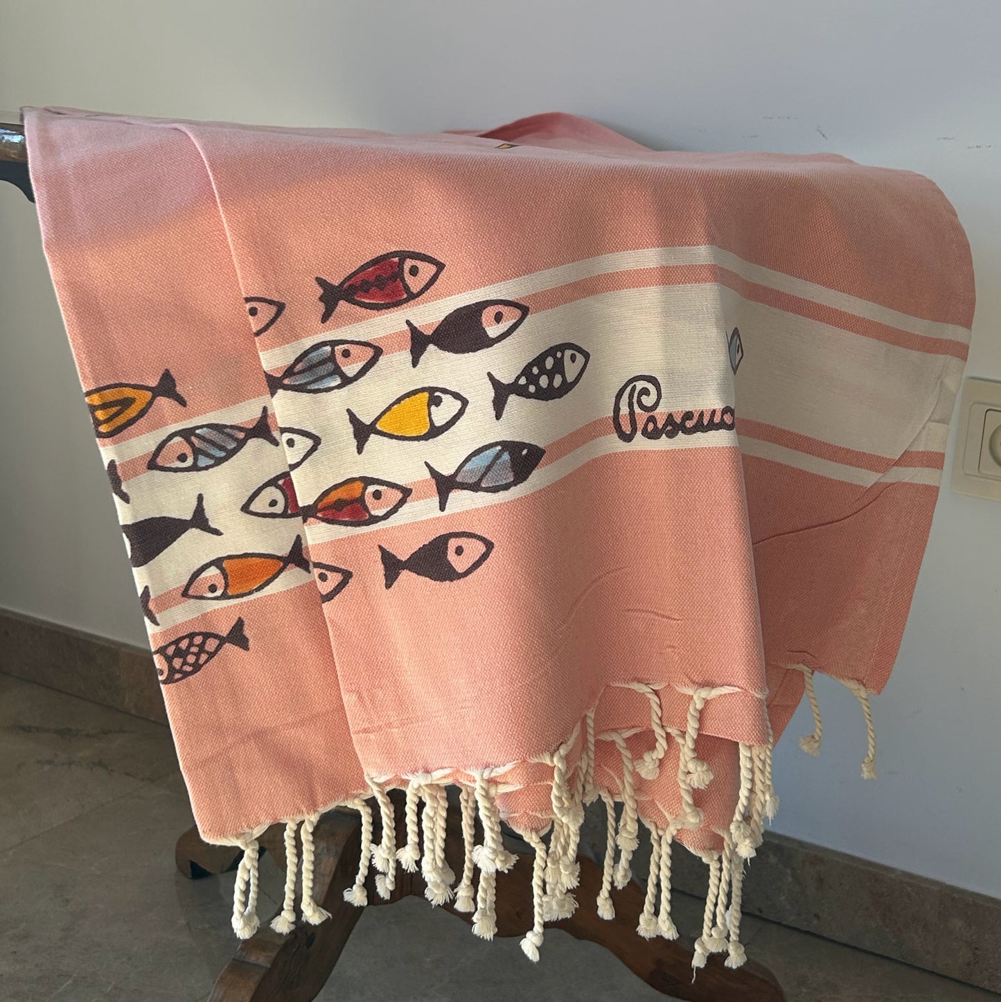 Set of two fringed towels with little fishes