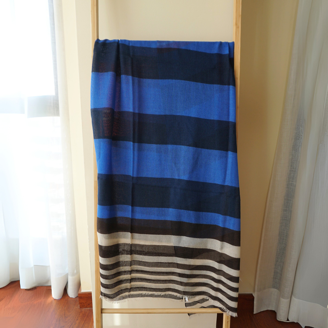 Fular de lana Rayas Multicolor Mostaza y Azul