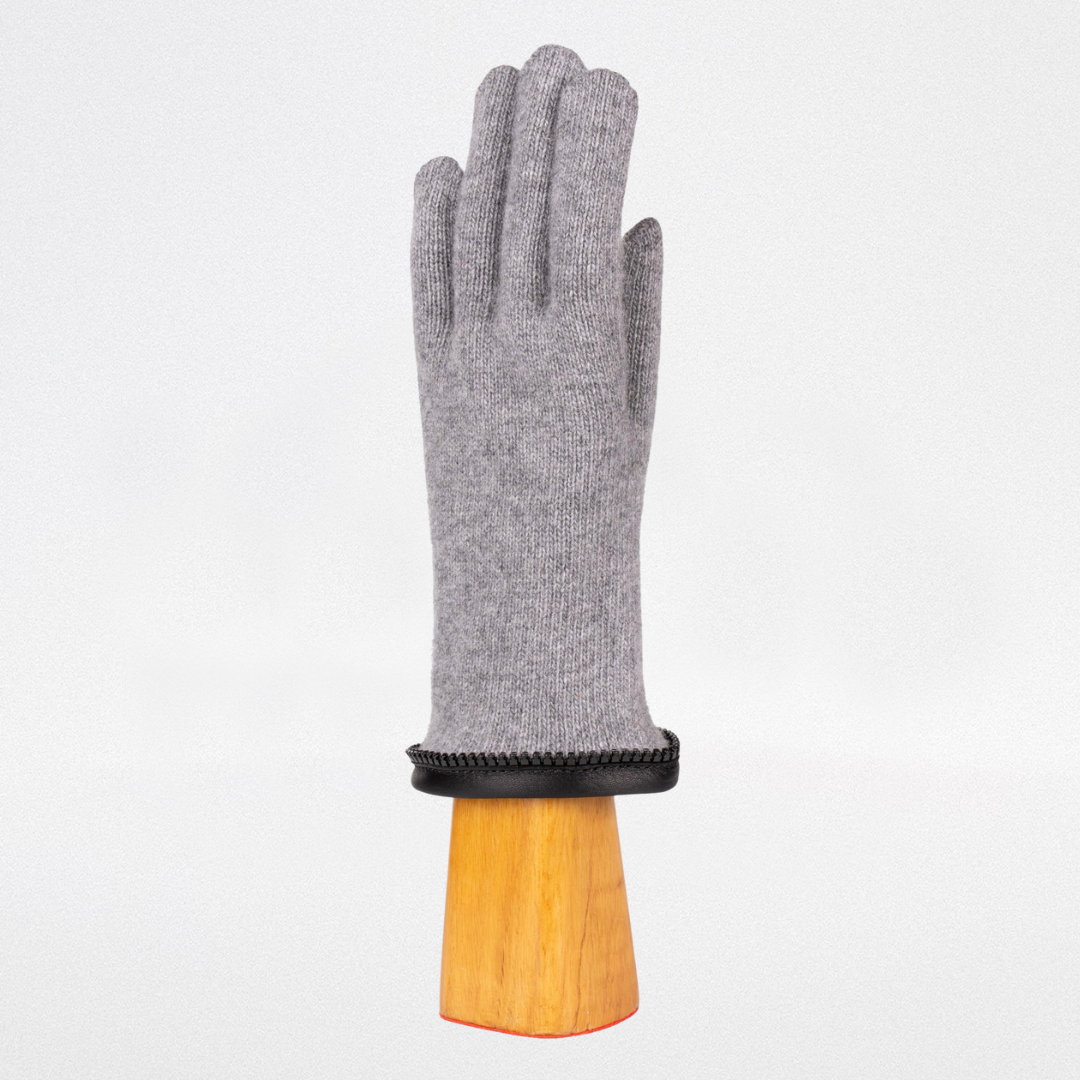 Guanto lana e cashmere bordo in pelle