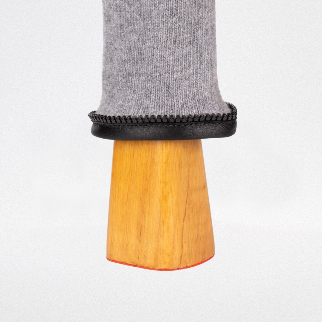 Guanto lana e cashmere bordo in pelle