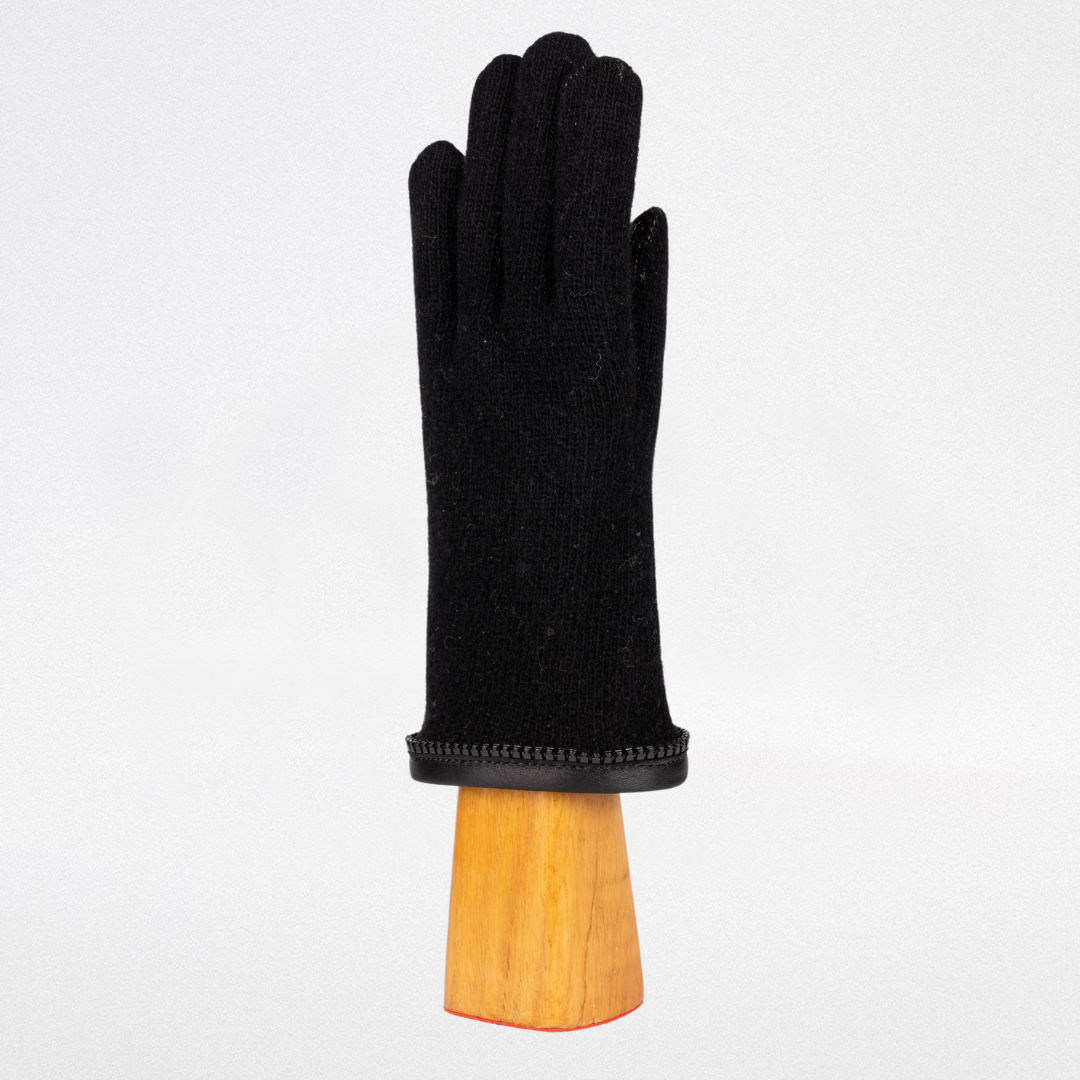 Guanto lana e cashmere bordo in pelle