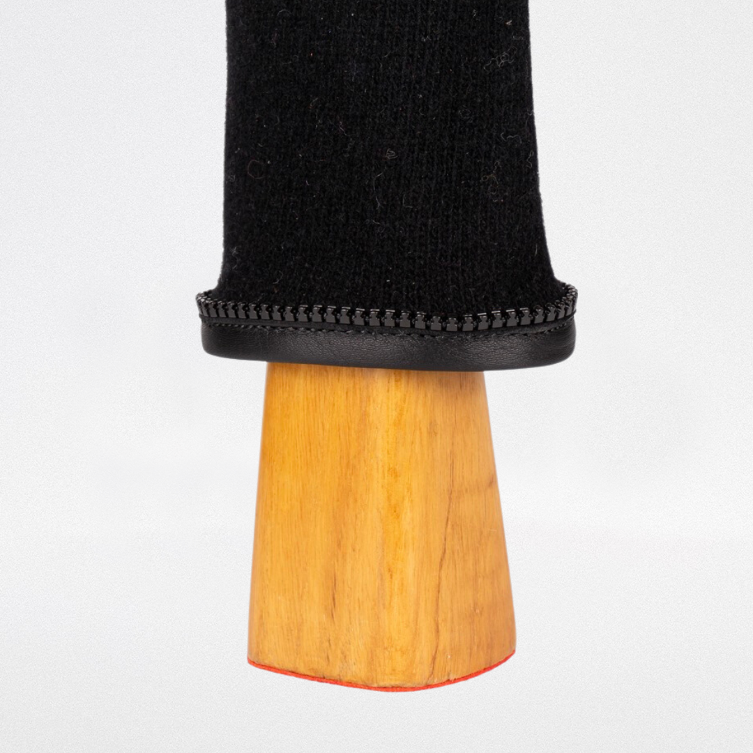 Guanto lana e cashmere bordo in pelle