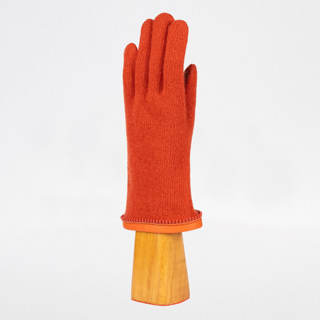 Guanto lana e cashmere bordo in pelle