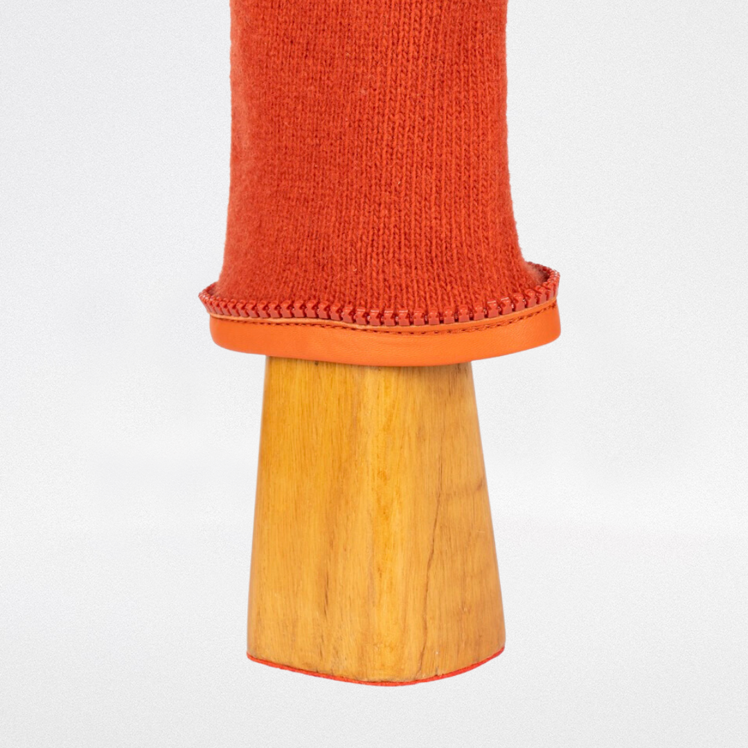 Guanto lana e cashmere bordo in pelle