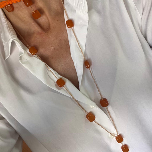 Long square chalcedony necklace