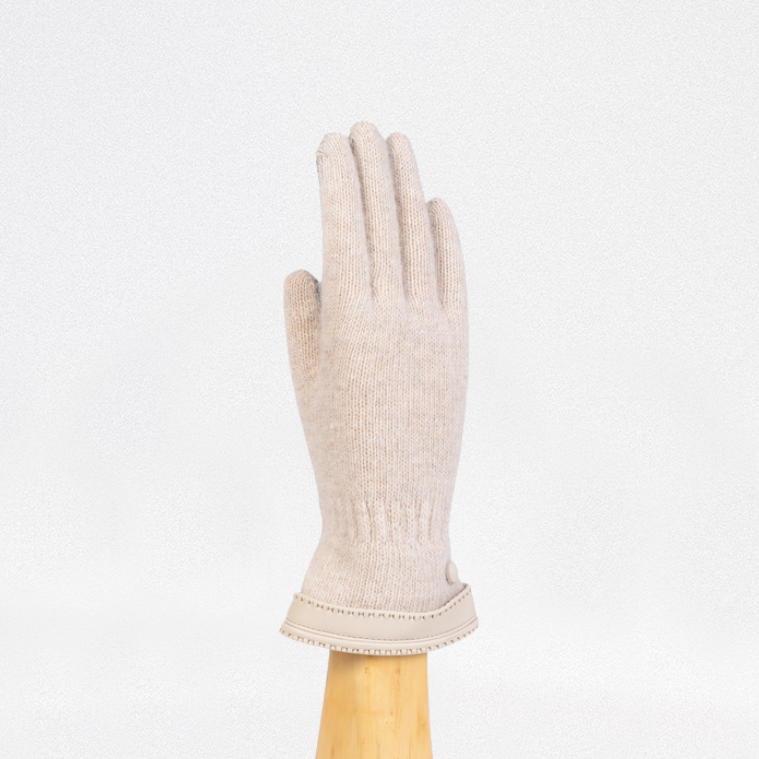 Guante lana y cashmere con vivo de piel y botón