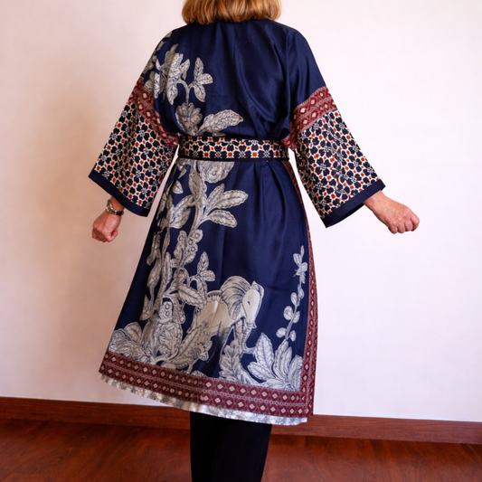 Silk kimono with flowers and leaves