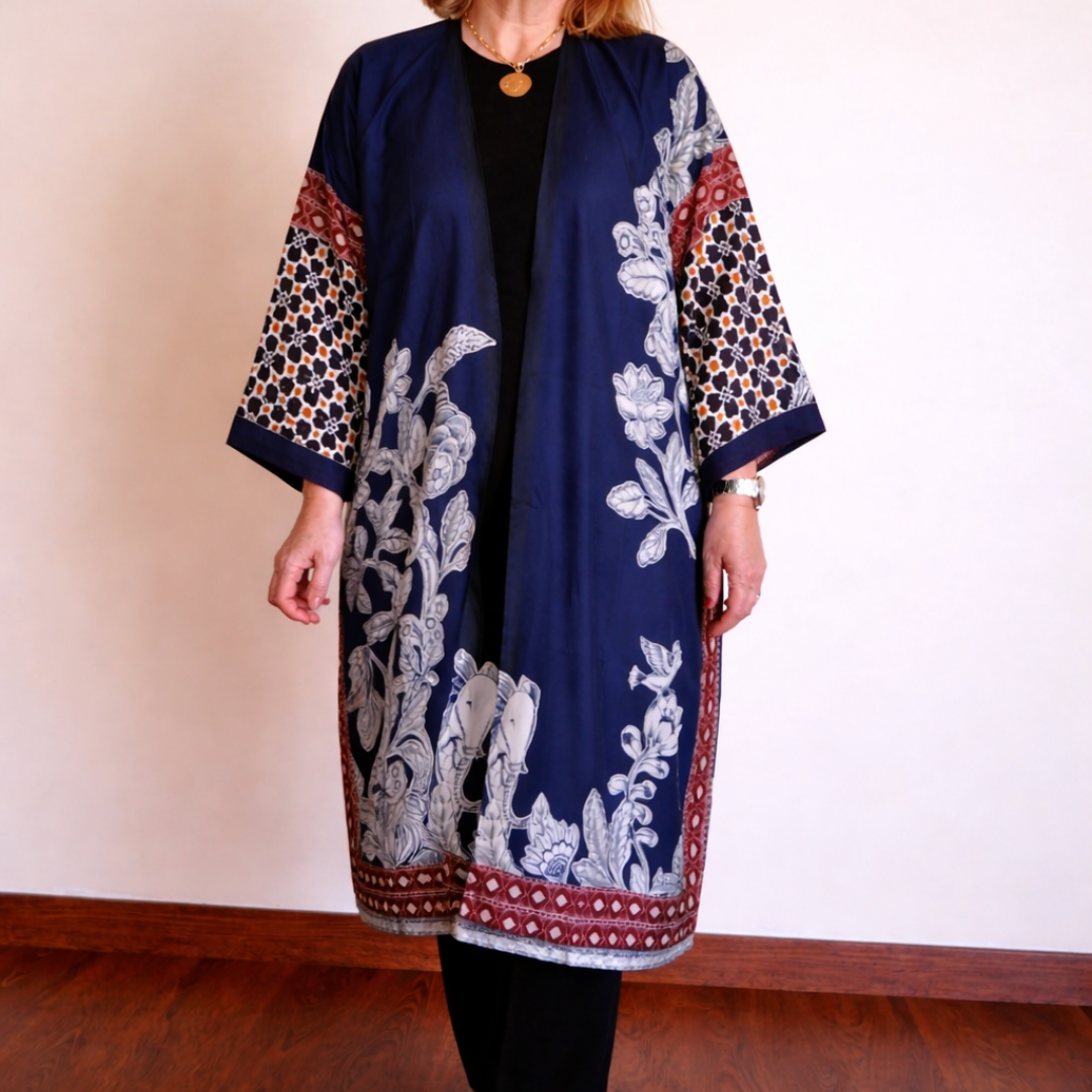 Kimono seta fiori e foglie
