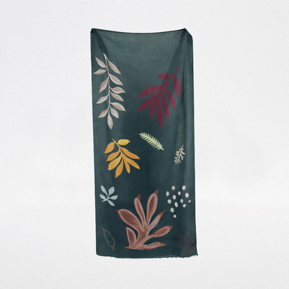 Fular de lana Verde con hojas