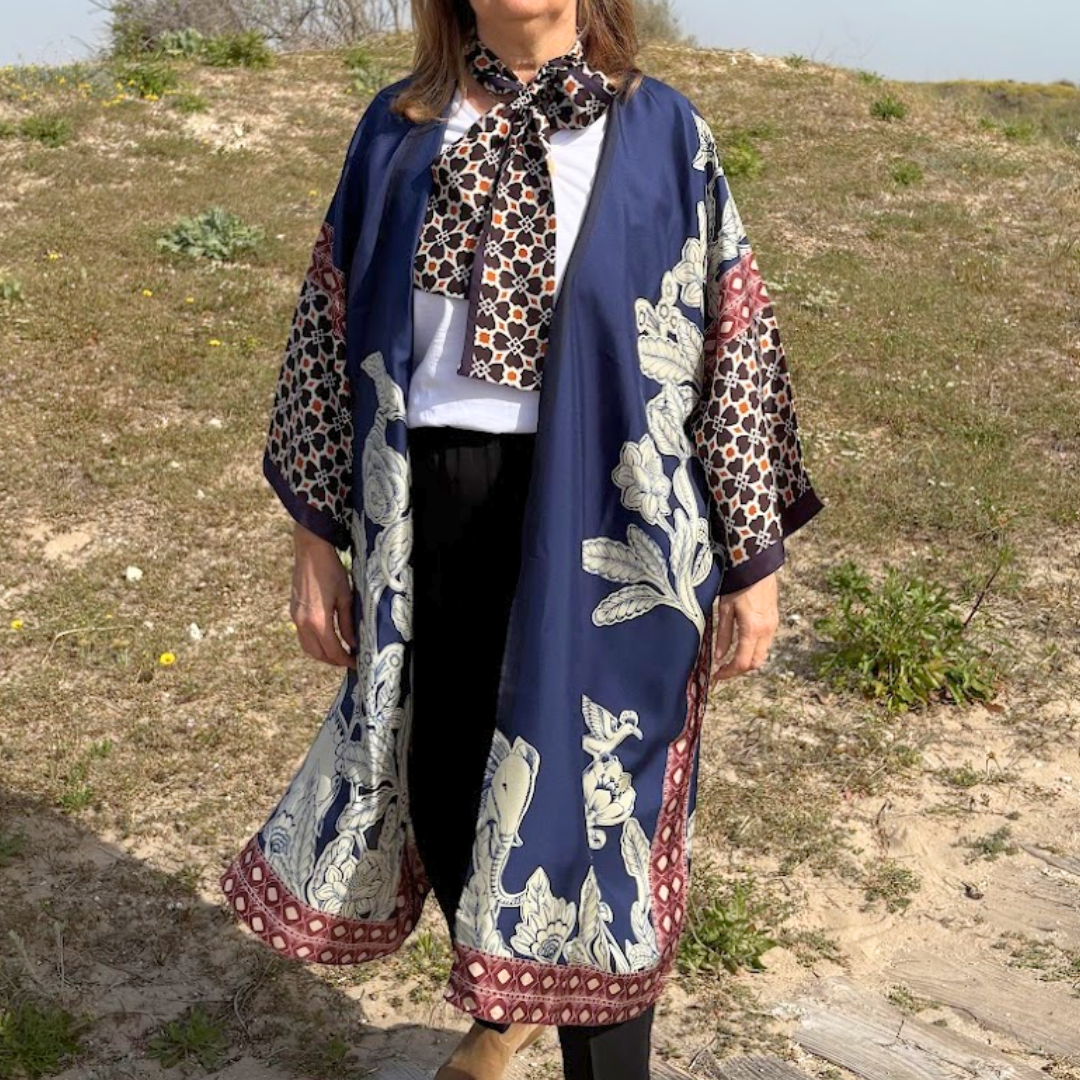 Kimono seta fiori e foglie