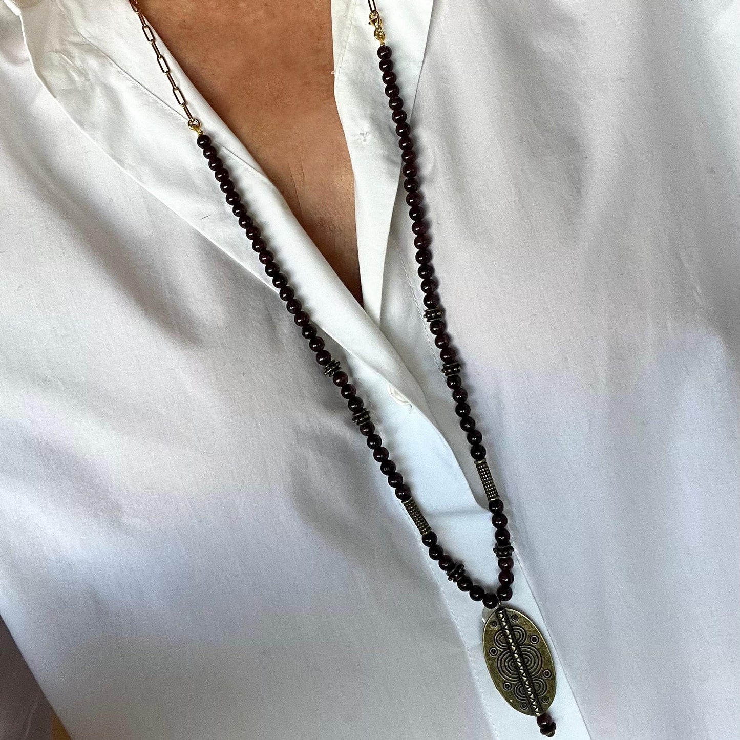 Conjunto Collar de bronce y piedras étnico