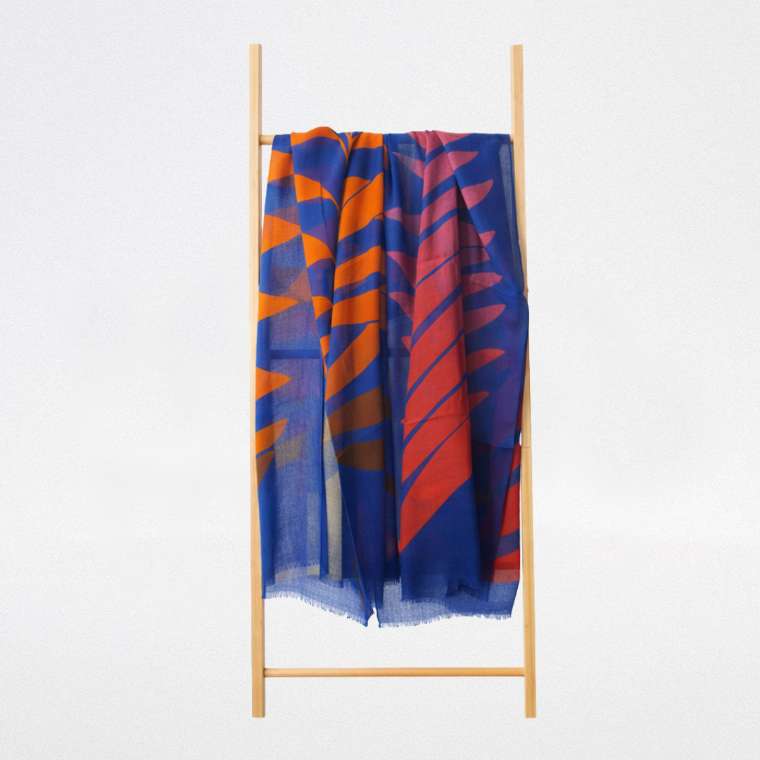 Fular de lana Azulón con Hojas