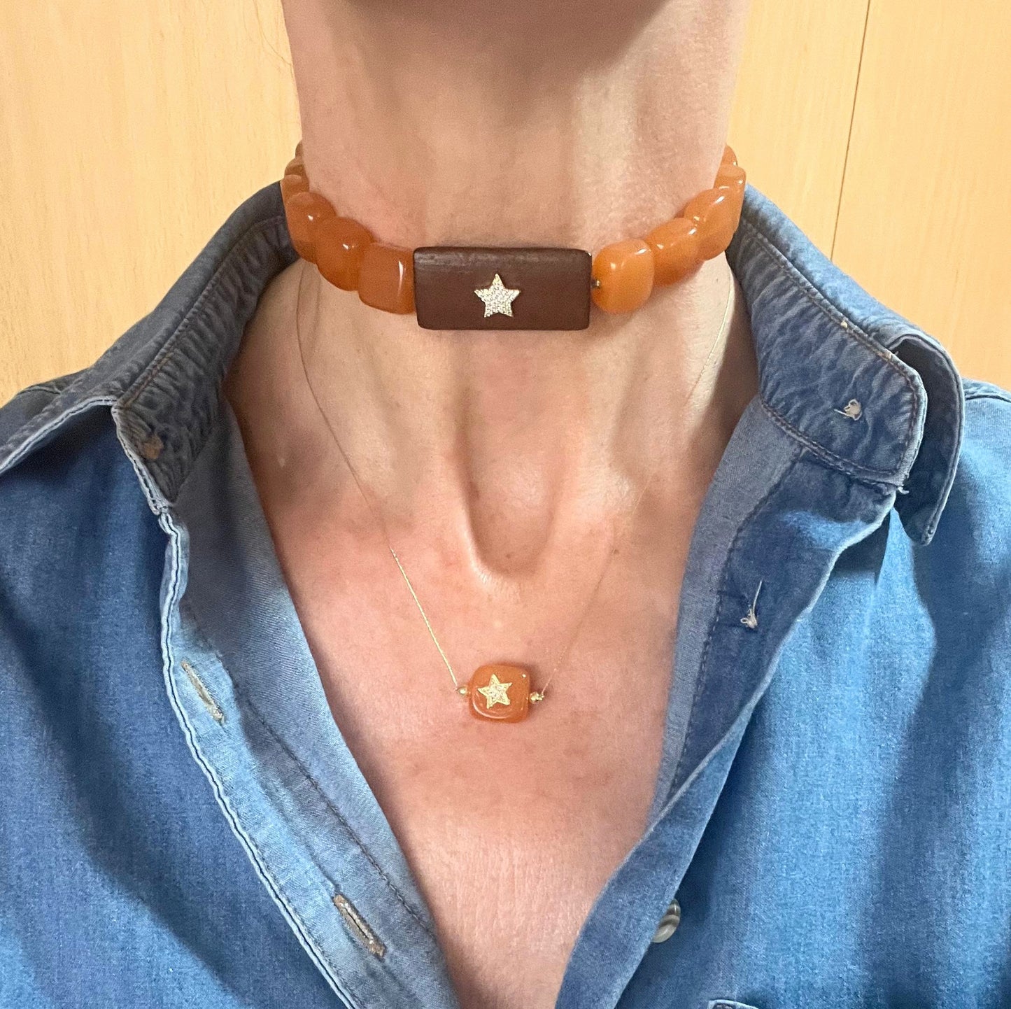 Collar simple calcedonia y estrella