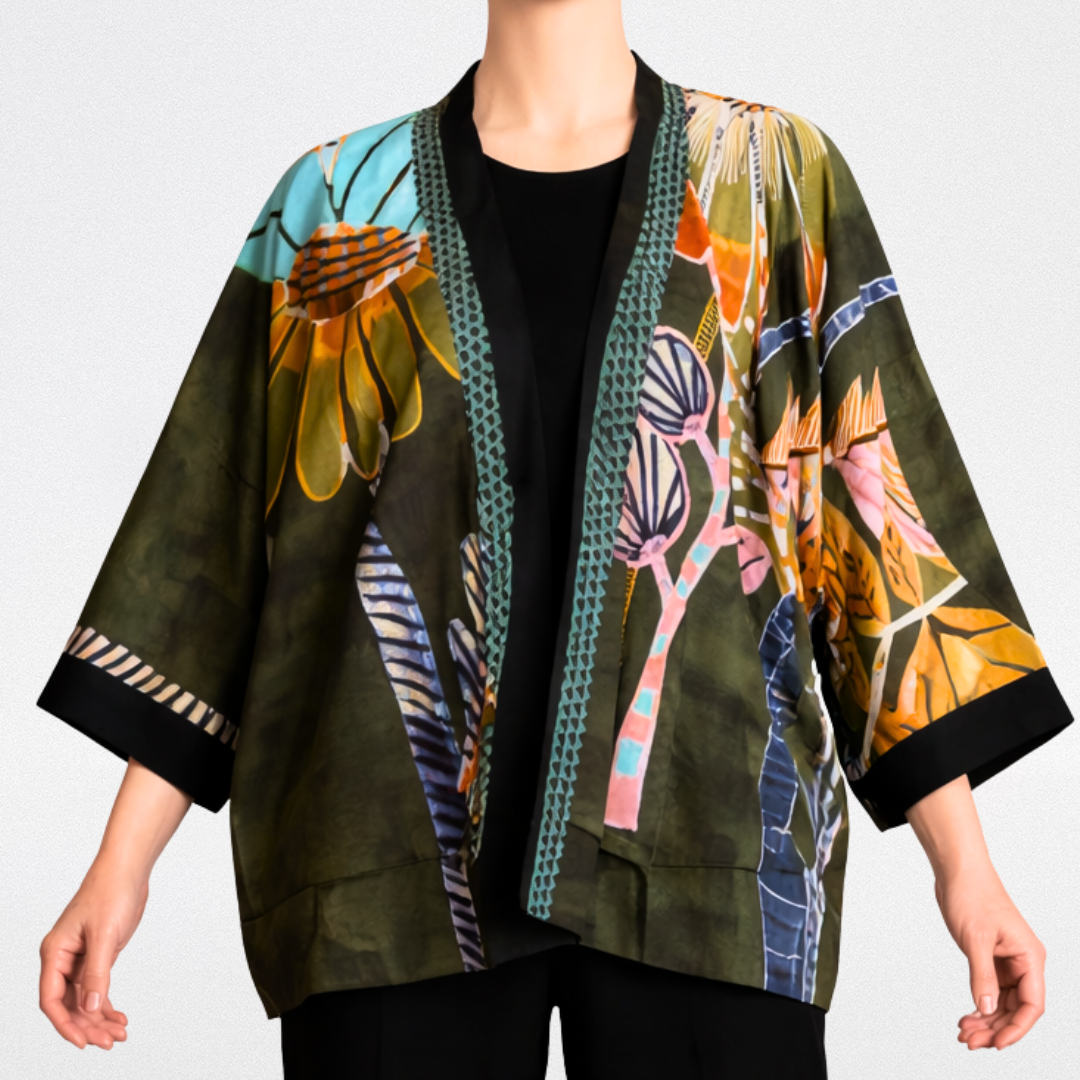Kimono seda corto flores