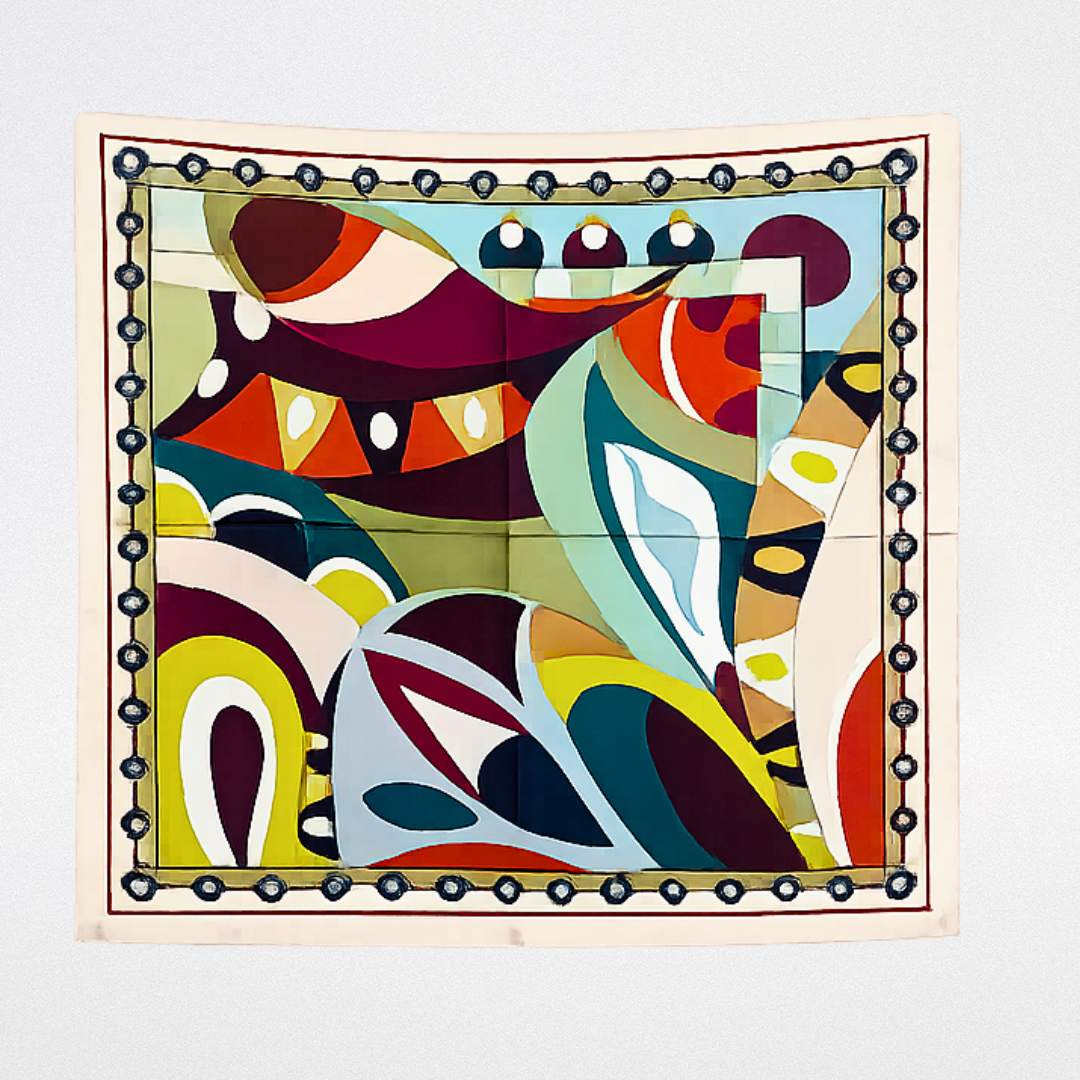 Pucci-style silk scarf with a geometric edge