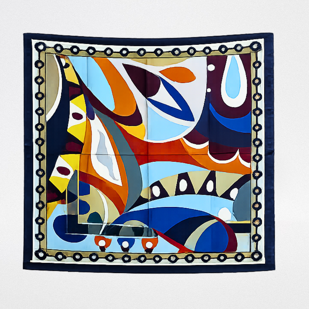 Pucci-style silk scarf with a geometric edge