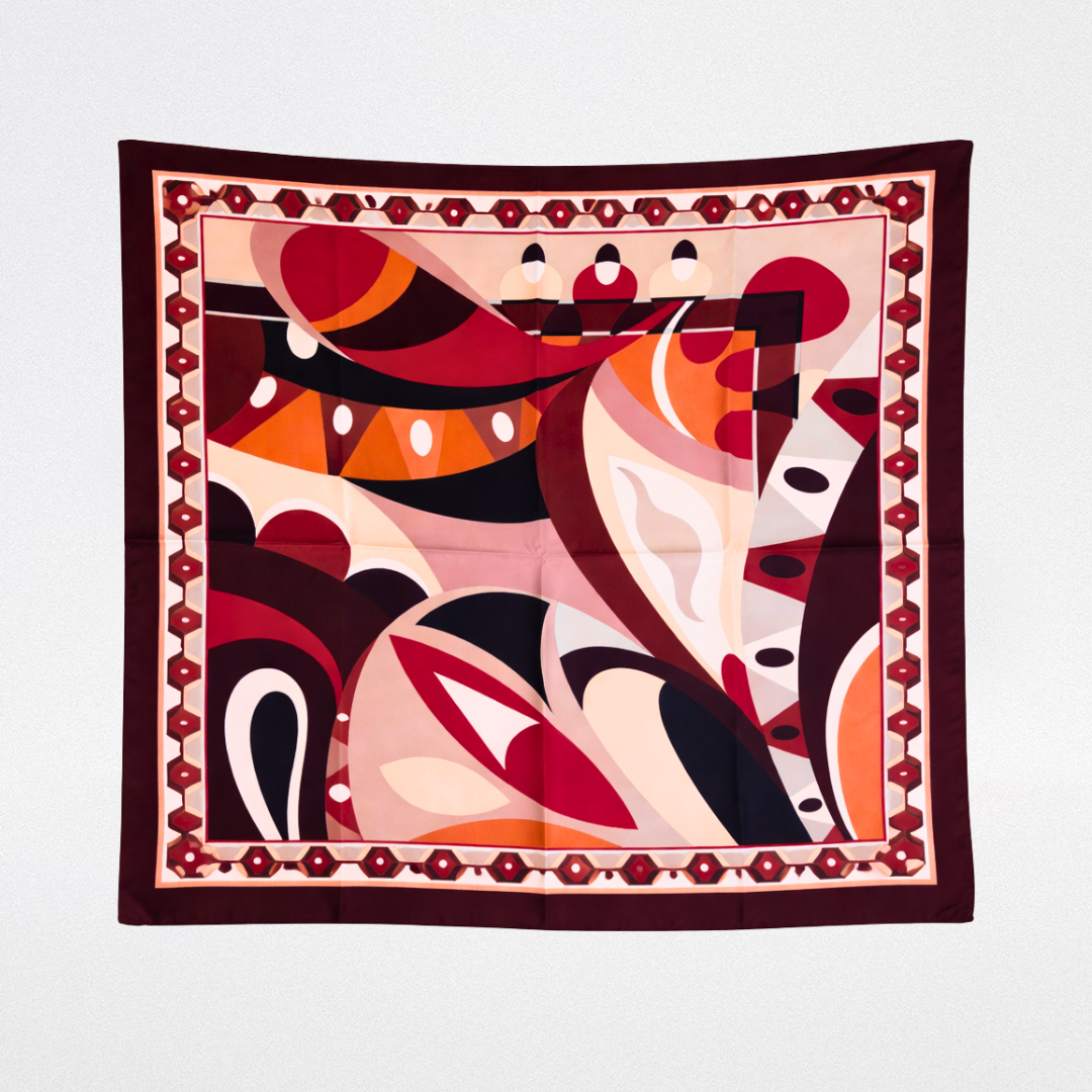 Pucci-style silk scarf with a geometric edge