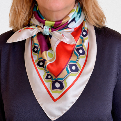 Pucci-style silk scarf with a geometric edge