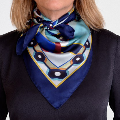 Pucci-style silk scarf with a geometric edge