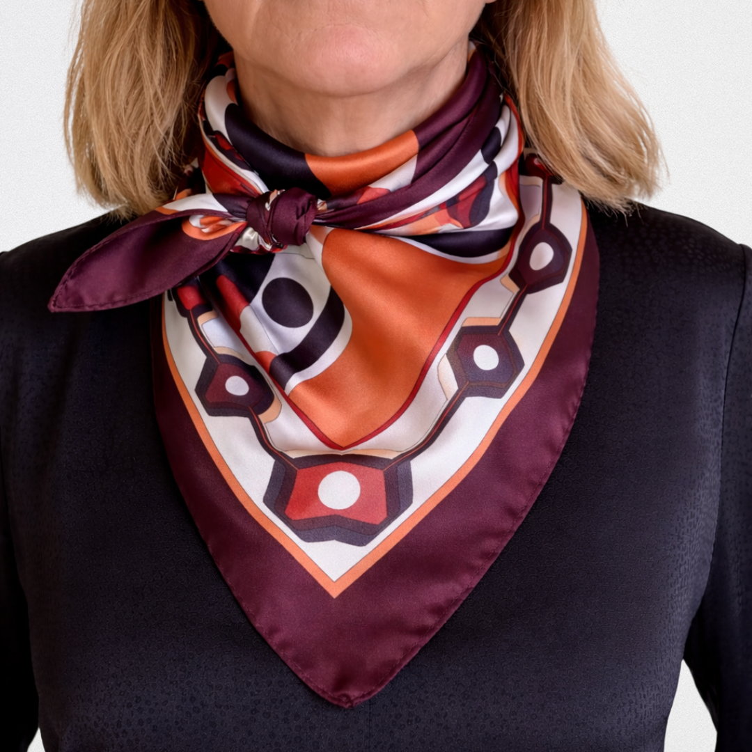 Pucci-style silk scarf with a geometric edge