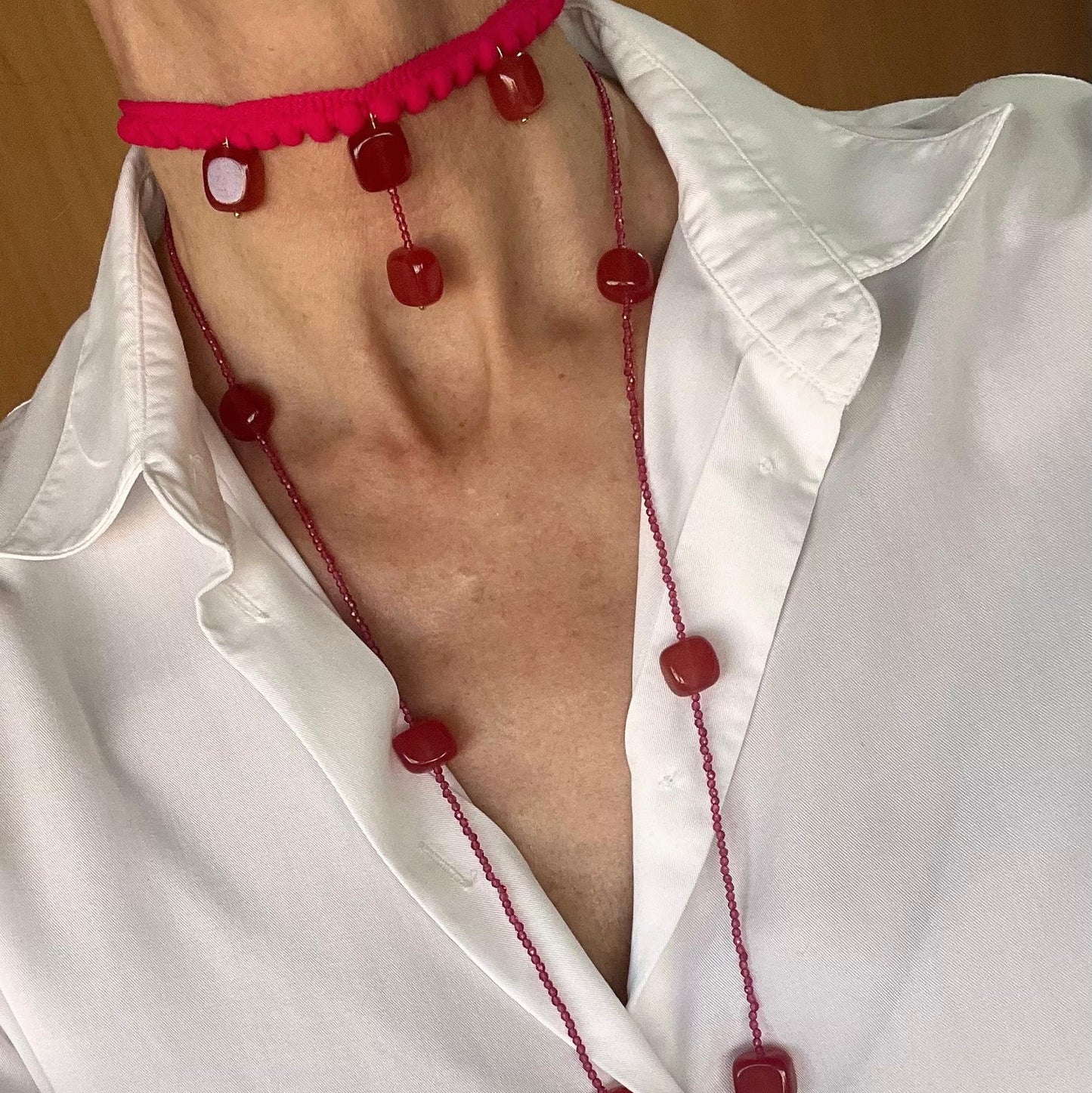 Collana lunga in calcedonio quadrato