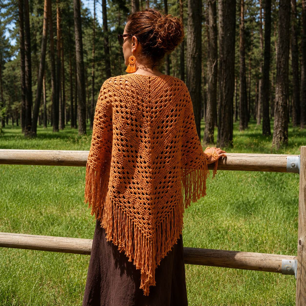 Mantón algodón con Flecos Melocotón