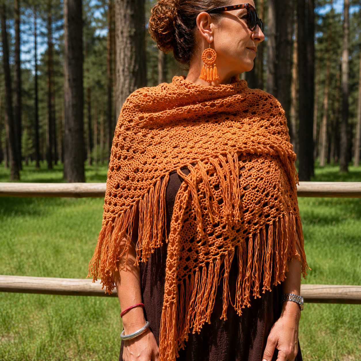 Mantón algodón con Flecos Melocotón