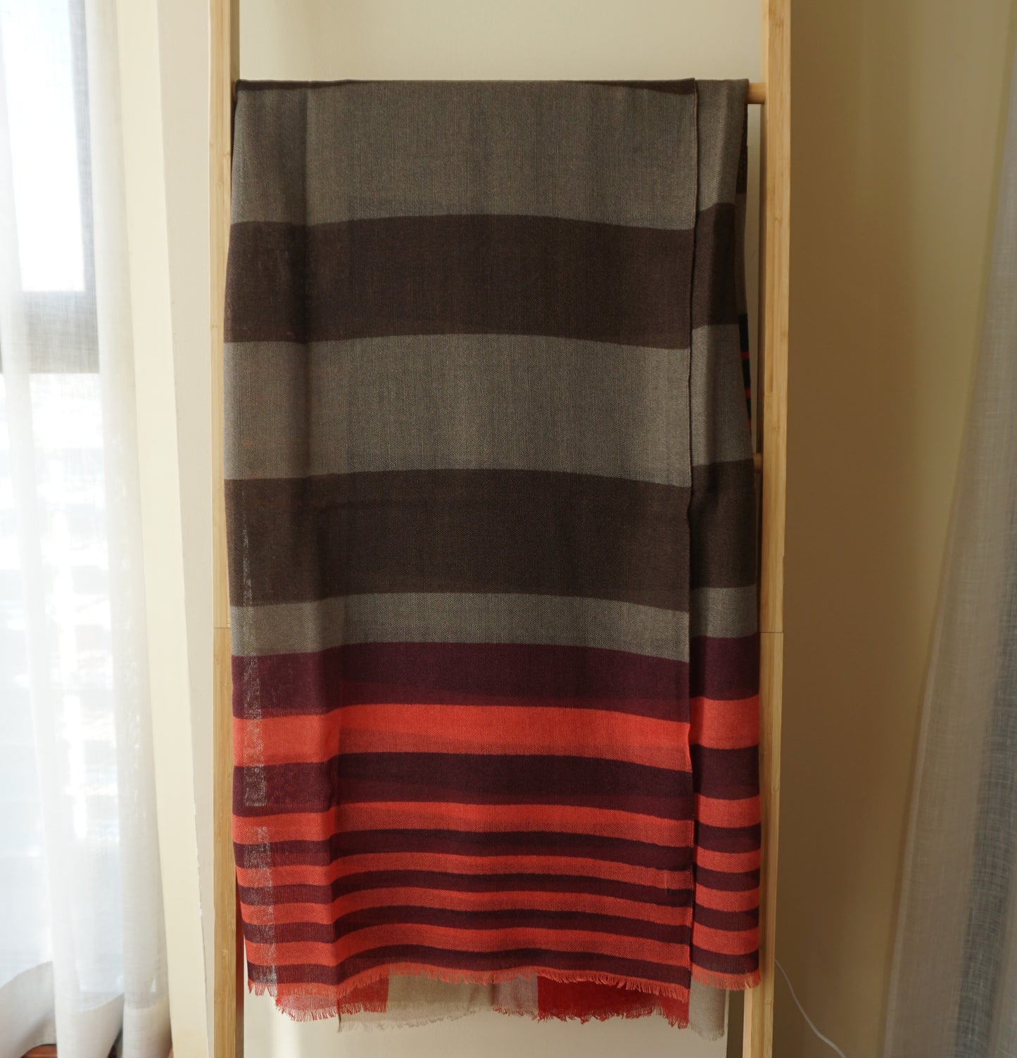 Fular de lana Rayas Multicolor Rosa salmón y marrones