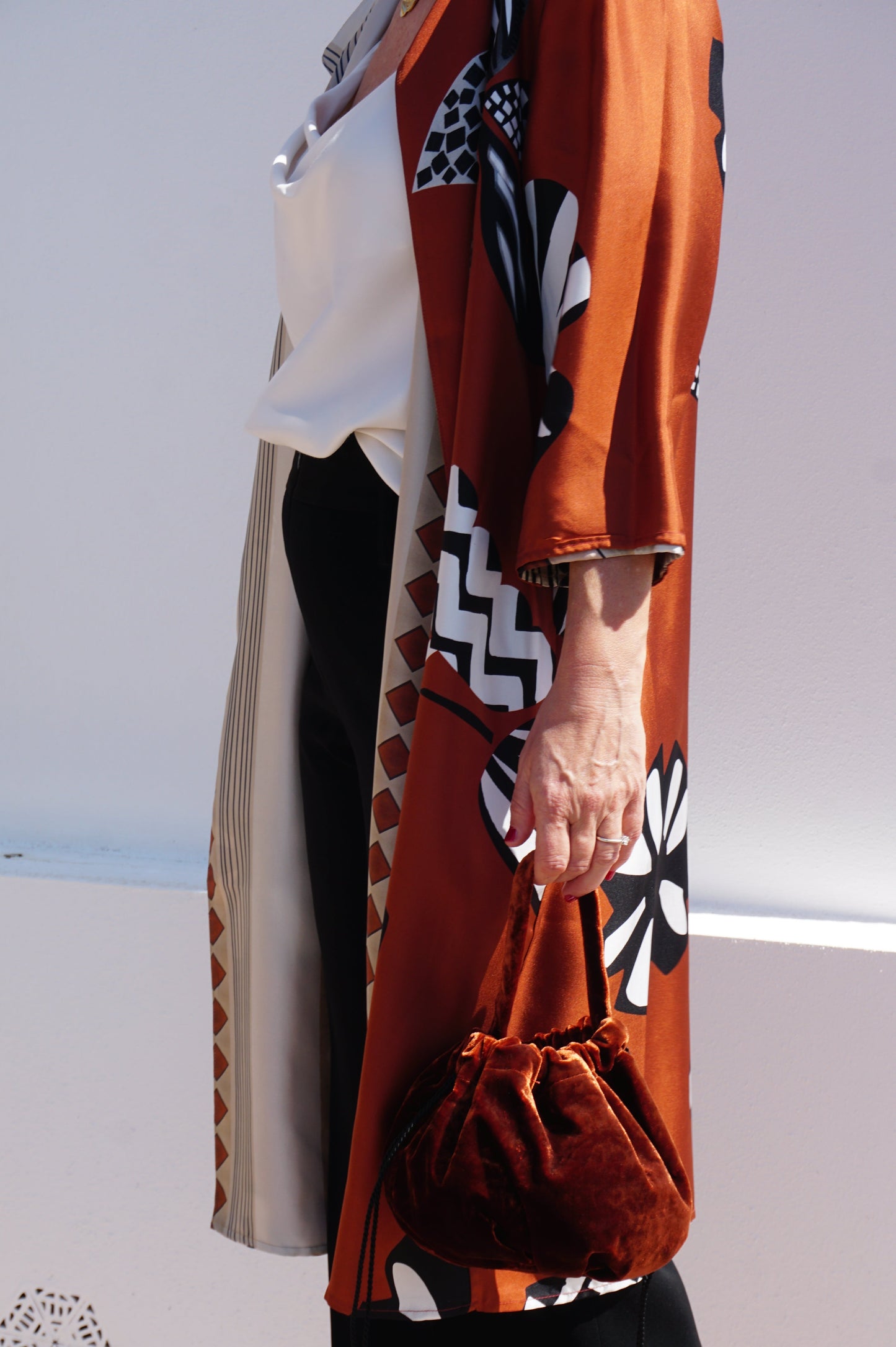 Kimono estampado de seda Hojas reversible