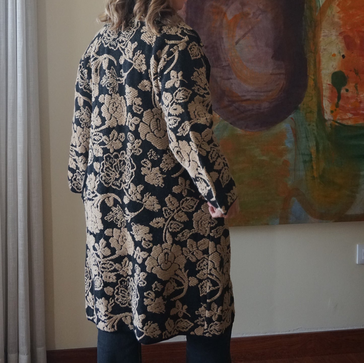 Abrigo de punto Jaquard Negro y Camel