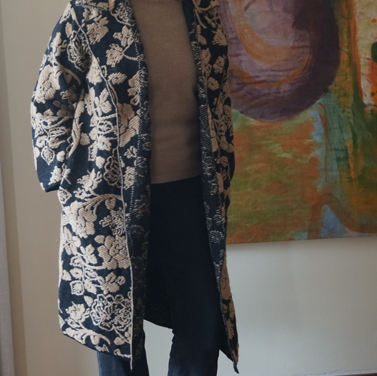 Abrigo de punto Jaquard Negro y Camel