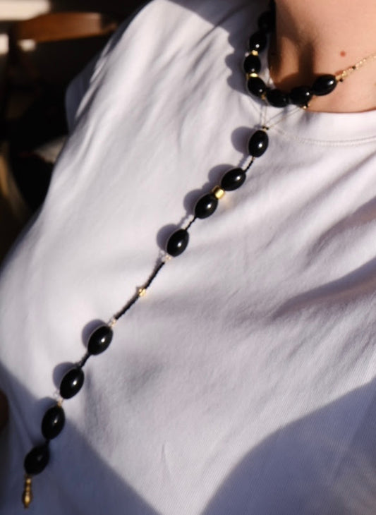 Collana striscia lunga in ossidiana