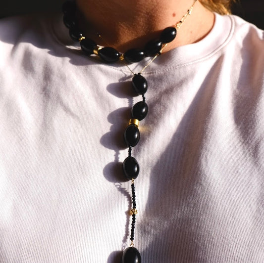 Collana striscia lunga in ossidiana