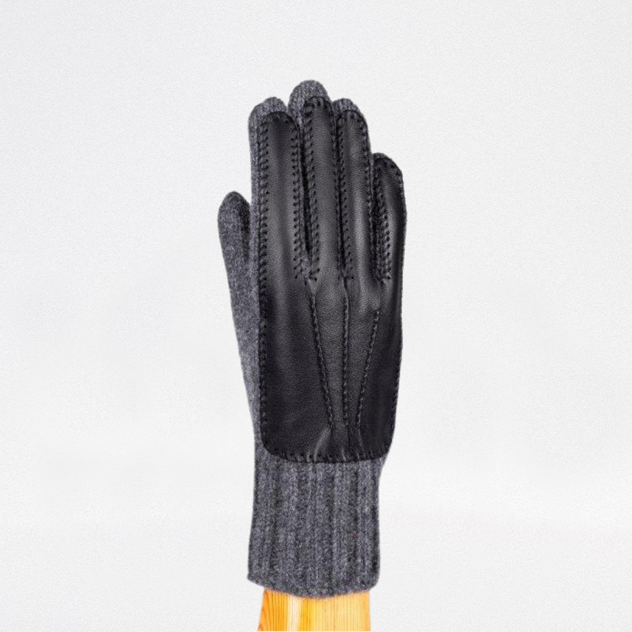 Guante de caballero en lana y cashmere con dorso de piel gris