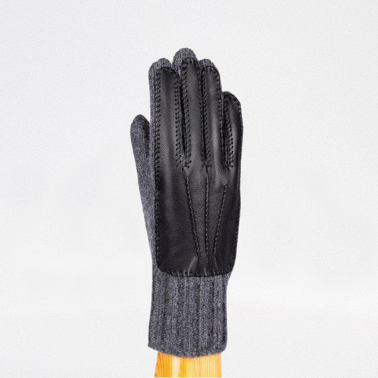 Guante de caballero en lana y cashmere con dorso de piel gris