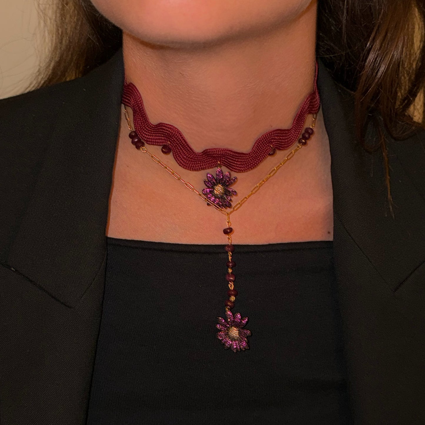 Collar cadena granate