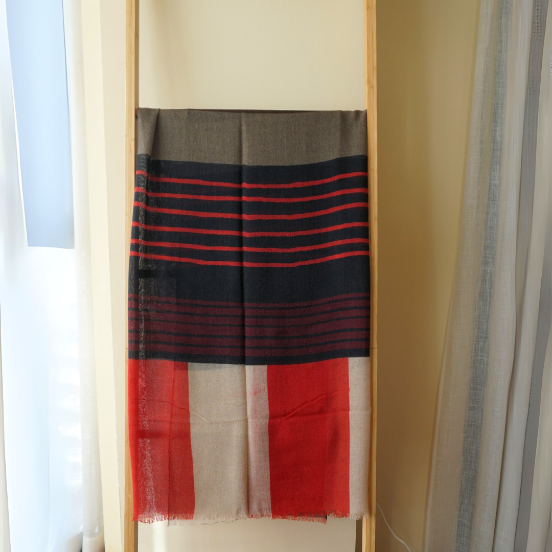 Fular de lana Rayas Multicolor Rosa salmón y marrones