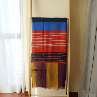 Fular de lana Rayas Multicolor Mostaza y Azul