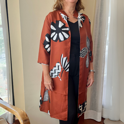 Kimono estampado de seda Hojas reversible