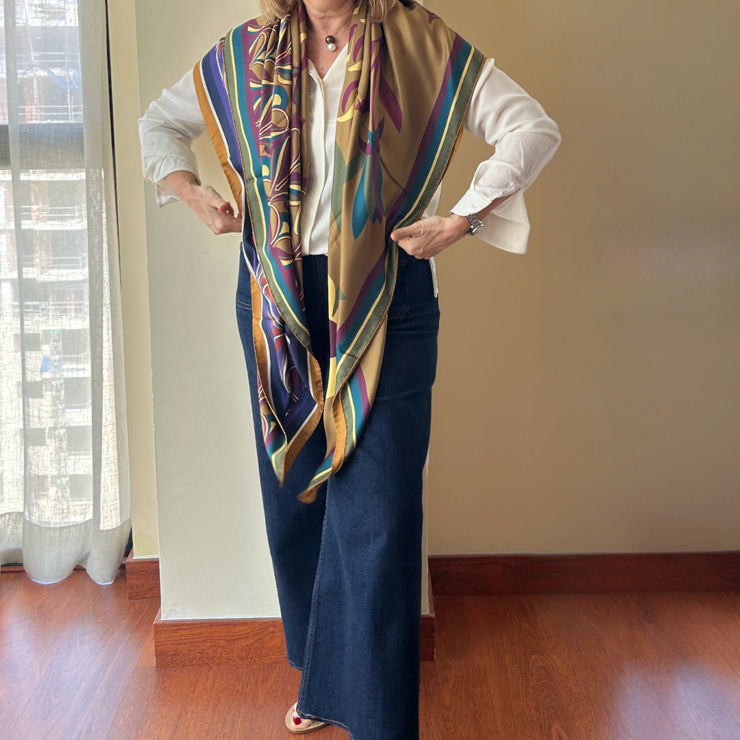 Maxi pañuelo seda doble estampa Flores diferentes colores