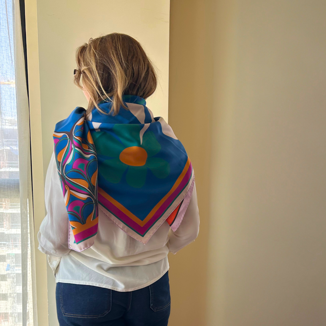 Maxi pañuelo seda doble estampa Flores diferentes colores