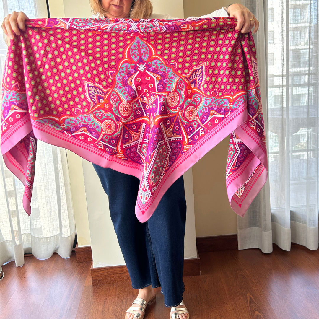 Maxi pañuelo seda doble estampa