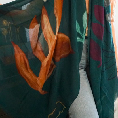 Fular de lana Verde con hojas