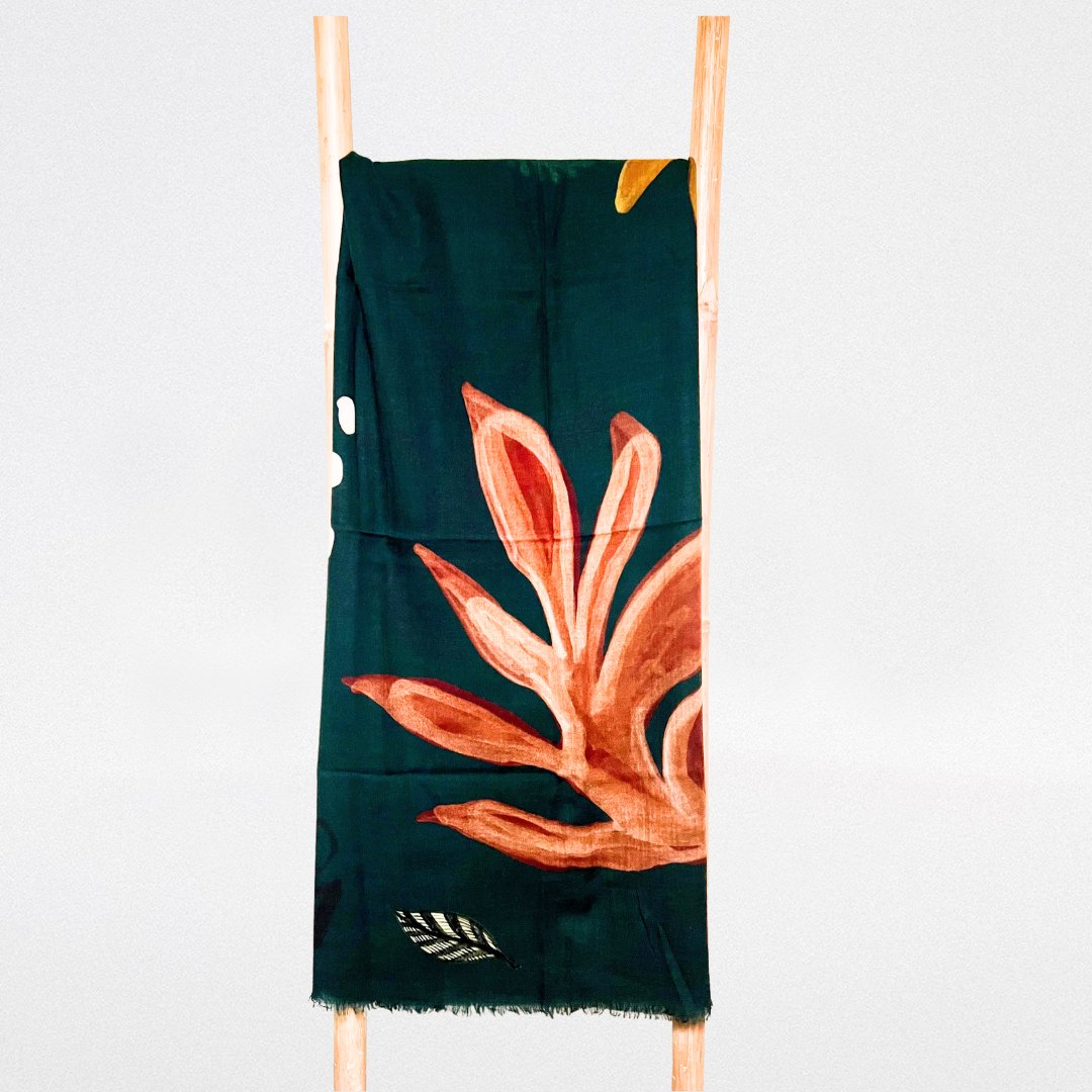 Fular de lana Verde con hojas