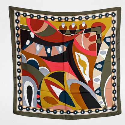 Pucci-style silk scarf with a geometric edge