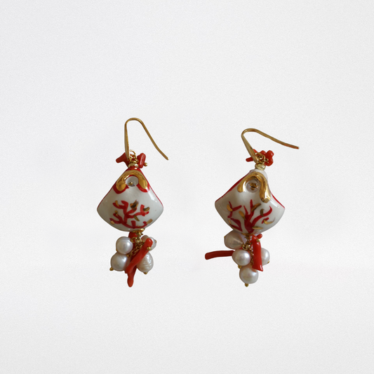 Pendientes cerámica Coffa de coral y perlas